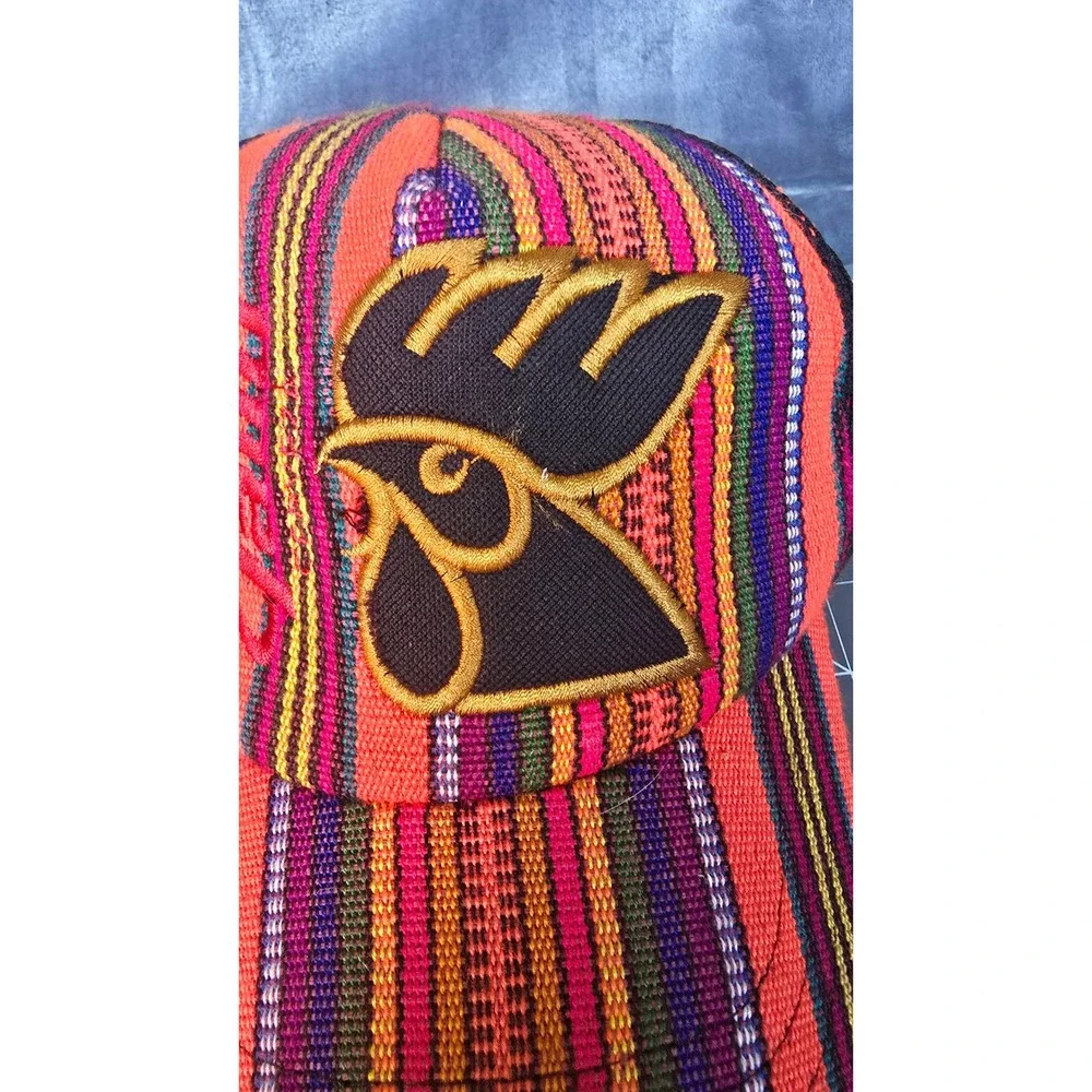 Gallo Cerveza Trucker Hat Guatemalan Textile Stripe Rooster Logo Mesh Snapback